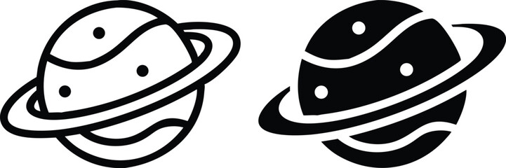 Minimalist Saturn Icon – Solid Black Planet with Ring Vector Silhouette