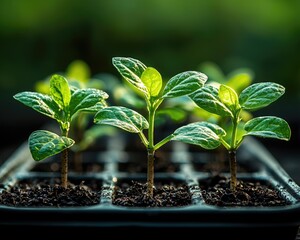 Fresh green seedlings growing in a tray, symbolizing new beginnings and growth