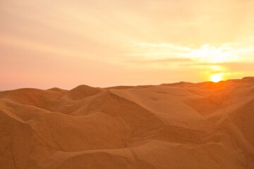Desert Landscape at Sunset. Golden Dunes, Perfect for Travel. Mui Ne, Vietnam, Red Dunes.