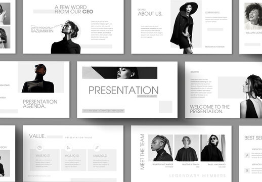 Modern Fashion Presentation Template with Monochrome Layouts, Model Photography