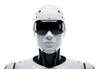 Futuristic Robot Head Wearing Sunglasses AI, Technology, and Humanoid Design