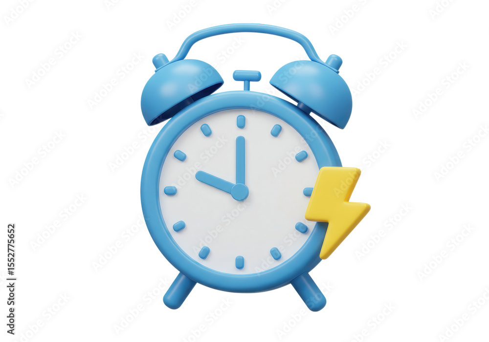 Poster 3d icon of alarm clock with lightning bolt isolated on transparent background