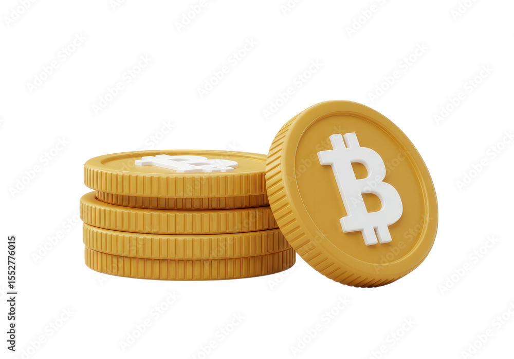 Poster 3d icon of stack of golden bitcoin coins isolated on transparent background