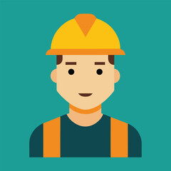 Flat illustration of a construction worker with yellow hard hat