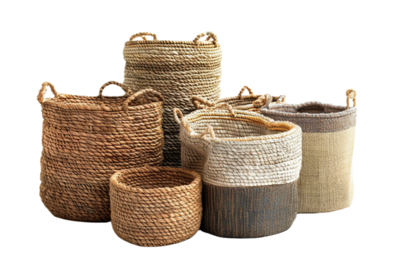 Eco Friendly Woven Storage Bins on the Transparent Background