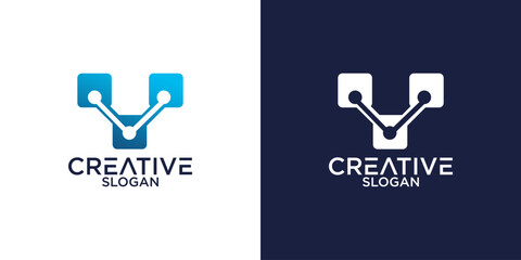 letter v molecule abstract logo vector design