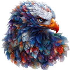 Colorful and Detailed Illustration of an Eagle Made with Feather-Like Patterns and Vibrant Colors for Artistic and Nature Themed Projects