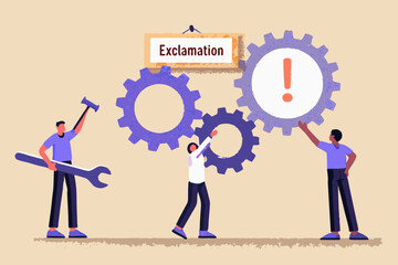 Teamwork and collaboration to create an exclamation point and a sign