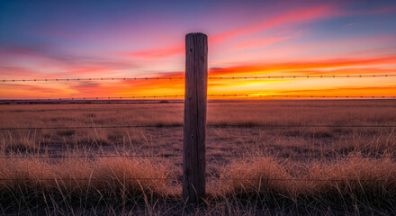 Beautiful Sunset Over A Tranquil Field Landscape