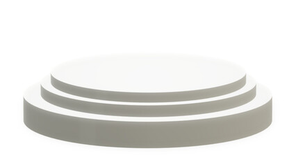 Transparent Background: Clean, three-tiered white circular podium, ideal for product display, awards, or minimalist and elegant visual presentations.

