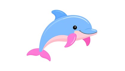 Fototapeta premium Cartoon dolphin smiling on white background.