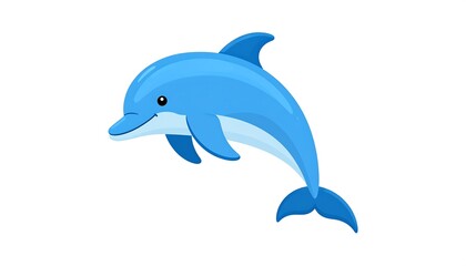 Fototapeta premium Cartoon dolphin swimming on white background.