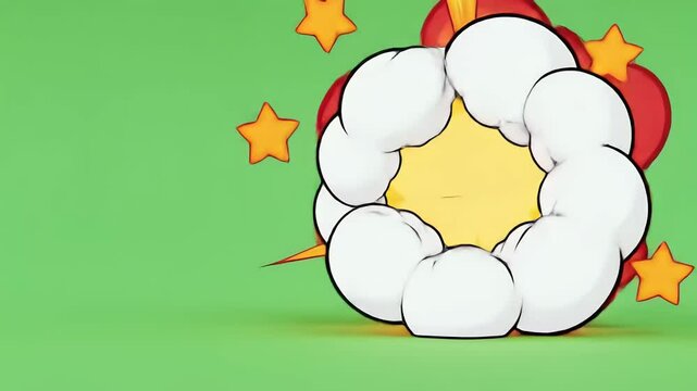 Mid-air cartoon bomb explosion on green screen