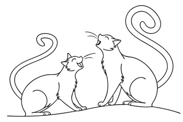 Continuous one line drawing of two happy cats silhouettes.