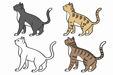 Set of cats of different breeds and colors. Illustration of cats from the back. Design, icon, logo, background, postcard. Vector illustration isolated on white background