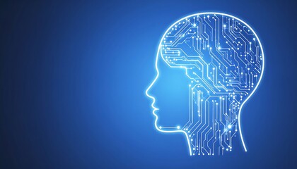 Fototapeta premium Circuit board brain illustration with blue background.