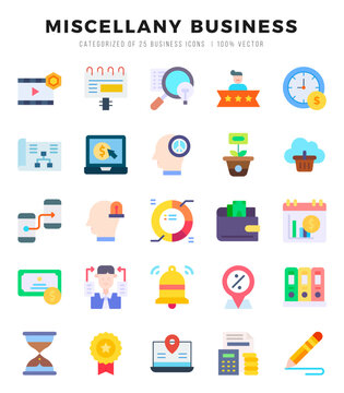 Set of Miscellany Business icons in Flat style. High quality Flat Icons symbol collection.