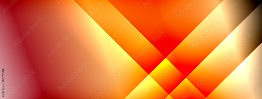 Poster Abstract geometric design. Warm colors blend, creating dynamic diagonal shapes. Bright gradients suggest light, energy, movement.