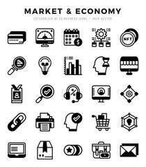 Vector icons set of Market & Economy. Lineal Filled style Icons.