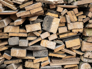 Dry, seasoned cut wood, for firewood, cubes, stack