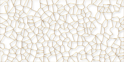 Beautiful white and gold crystallized polygon background. abstract light colorful stone tile pattern with shadow. modern wallpaper, trendy simple minimal geometric background abstract mosaic backd