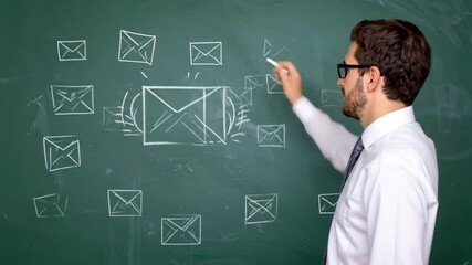 A person drawing email icons on a chalkboard - Powered by Adobe