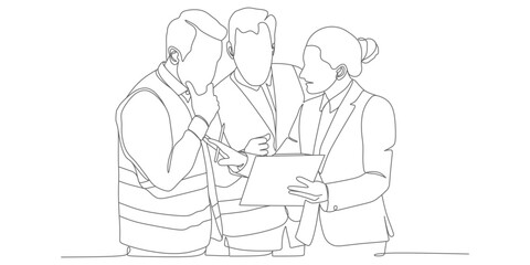 a female boss is explaining the design to two construction workers