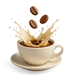 Coffee Bliss: Witness the artistry of a creamy splash melding with the rich essence of coffee, complemented by the perfect scattering of aromatic beans