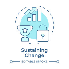Sustaining change soft blue concept icon. Embedding new corporate culture. Stage of organizational transformation. Round shape line illustration. Abstract idea. Graphic design. Easy to use