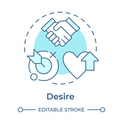 Desire soft blue concept icon. Motivation and commitment to support and participate in change. Management. ADKAR model. Round shape line illustration. Abstract idea. Graphic design. Easy to use