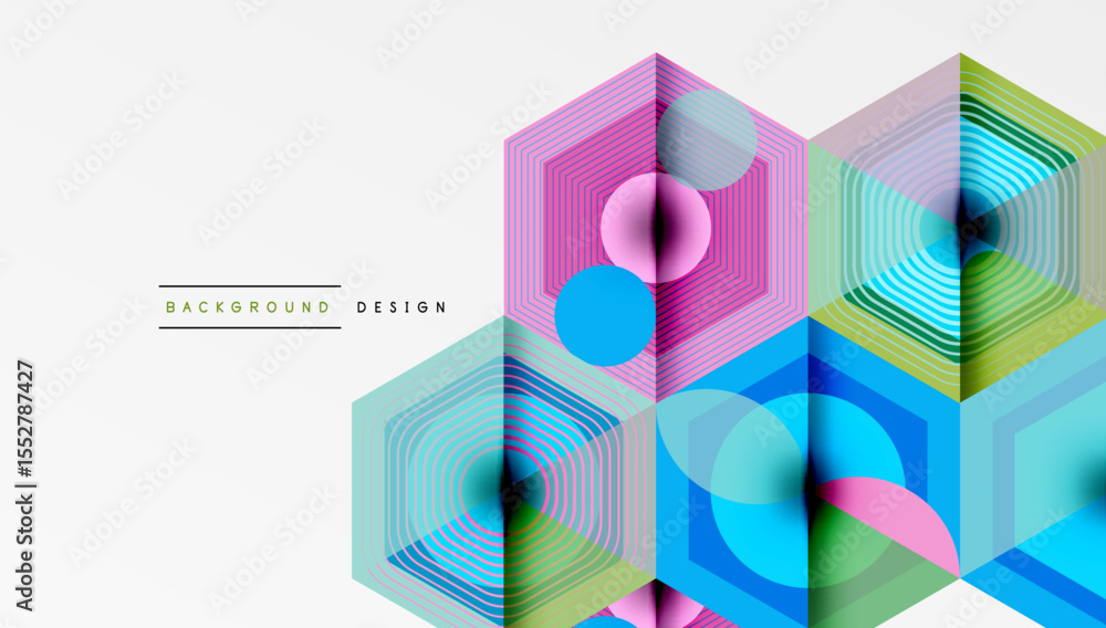 Aufkleber abstract geometric pattern. hexagons overlap, creating colorful lines, circles, modern design elemen