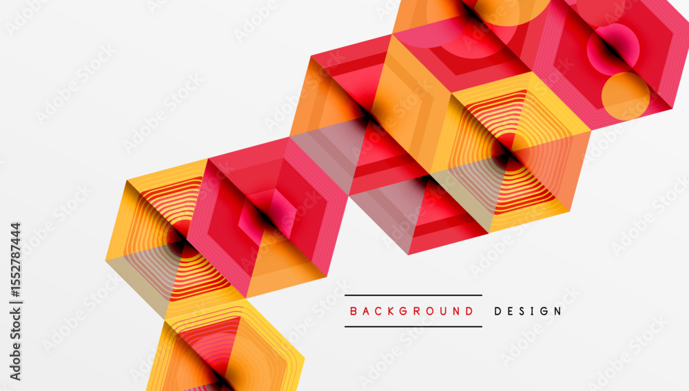 Poster abstract geometric pattern. hexagons create dynamic perspective, vibrant orange, red hues dominate d