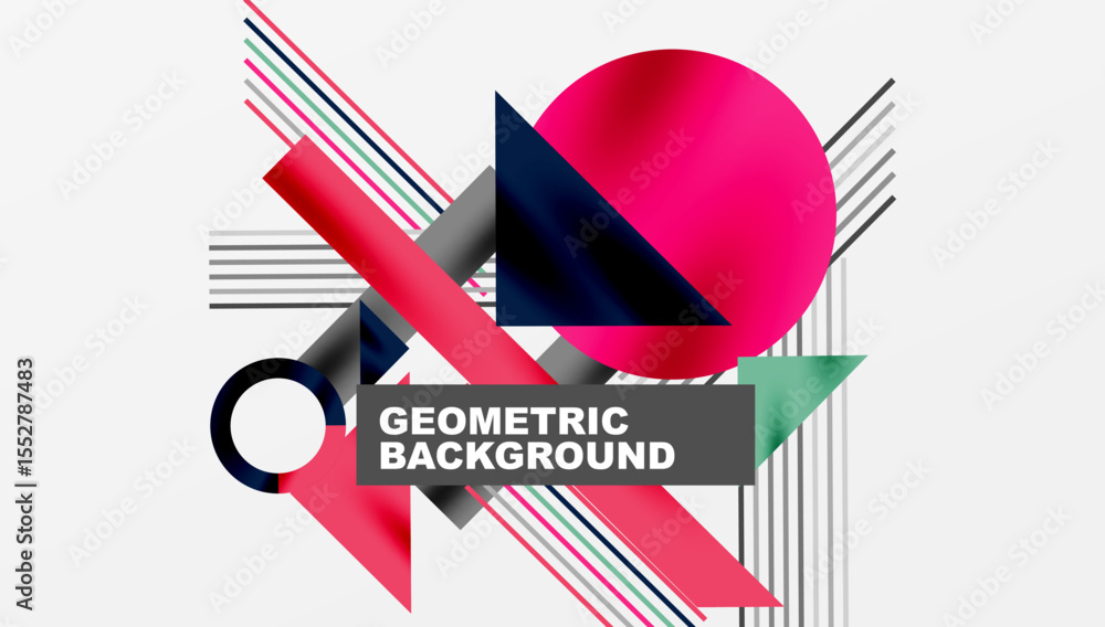 Aufkleber Abstract geometric composition. Pink, black, white shapes overlap creating dynamic visual effect. Modern design elements present.