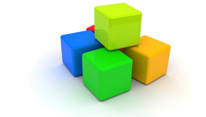 Obraz premium Colorful 3D toy cubes with white background.