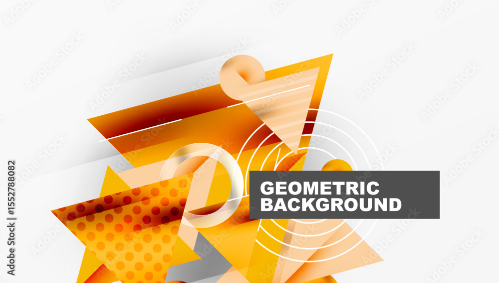 Poster Abstract geometric design. Orange, brown tones dominate. Shapes overlap, creating dynamic composition. Modern, clean aesthetic.
