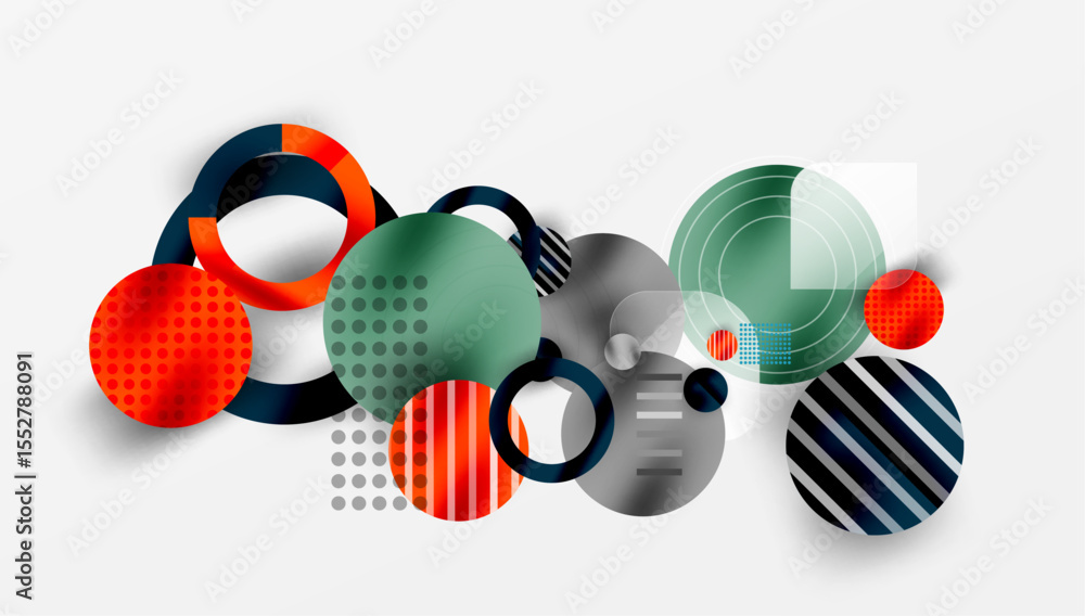 Aufkleber abstract geometric shapes overlap, creating dynamic composition. circles, stripes, dots present mode