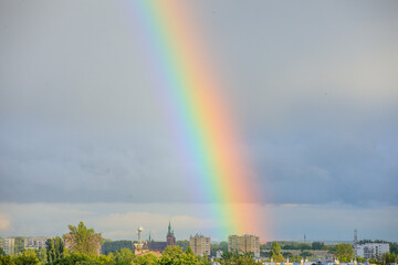 View of rainbow above the city