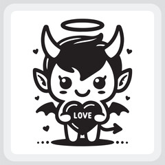 Cute Devil with Angel Halo Holding a Love Heart Lollipop