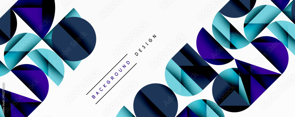 Aufkleber Abstract geometric shapes, blue tones dominate. Modern design elements create dynamic visual impact. Minimalist style, clean lines present.