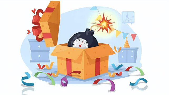 Cartoon bomb disguised as gift in party room