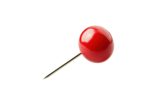 Red Push Pin Used for Marking Important Messages on a Bulletin Board with Transparent Background