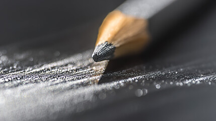 Sharpened pencil on wood with graphite texture, conveying simplicity and focus in everyday tools.
