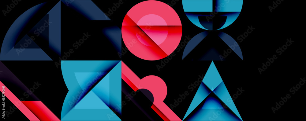 Poster abstract geometric shapes, vibrant colors, modern design. composition features overlapping triangles