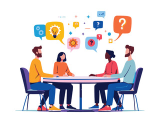 Meeting with Speech Bubbles and Icons