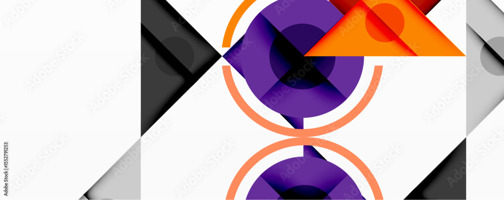 Aufkleber Abstract geometric composition. Shapes overlap, creating dynamic visual effect. Colors include purple, orange, gray, white. Modern design.