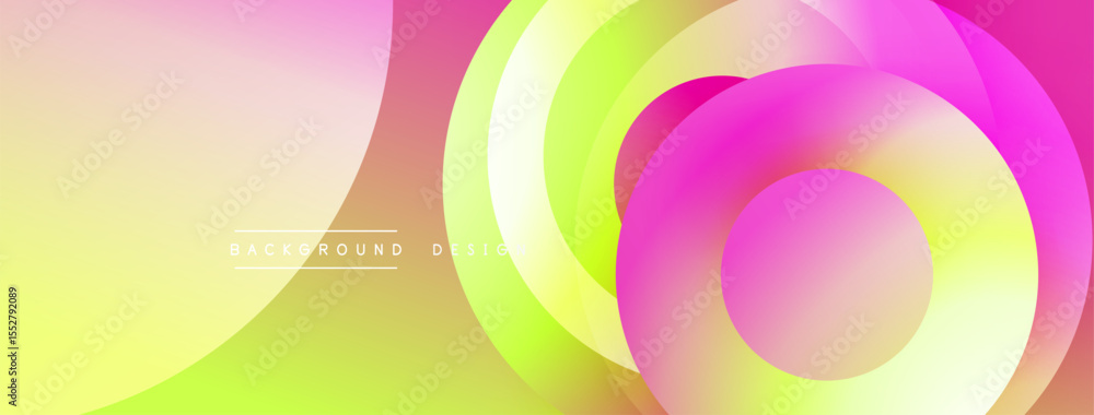 Poster Abstract colorful layers create dynamic gradient effect. Soft shapes overlap, forming modern background design. Bright hues blend seamlessly.