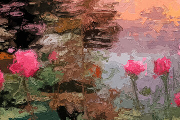Various oil paintings, floral landscapes, lakes, tulips, roses, peonies, forests, chrysanthemums,...