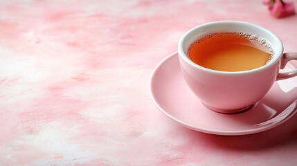  Pink Coffee Cup with Blue Rim on Soft Fabric
