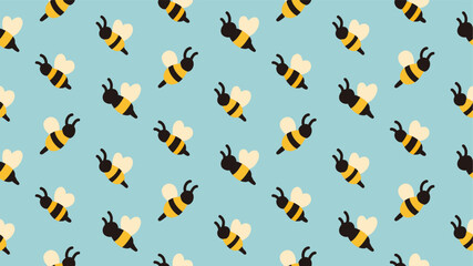 Vector naive pattern with cute bees on a blue background. Cheerful texture with hand drawn flying insects