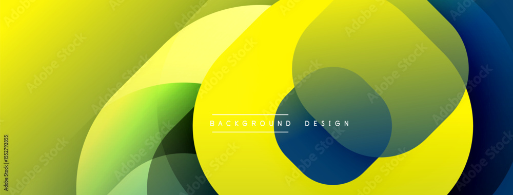 Poster Abstract yellow, green, blue gradients. Overlapping circles create dynamic visual flow. Modern design element for backgrounds.